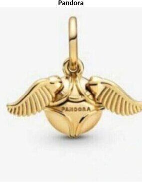 New Pandora Shine Gold Harry Potter Golden Snitch Wings Pendant Charm